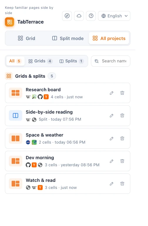 TabTerrace 弹窗里保存的宫格和分屏