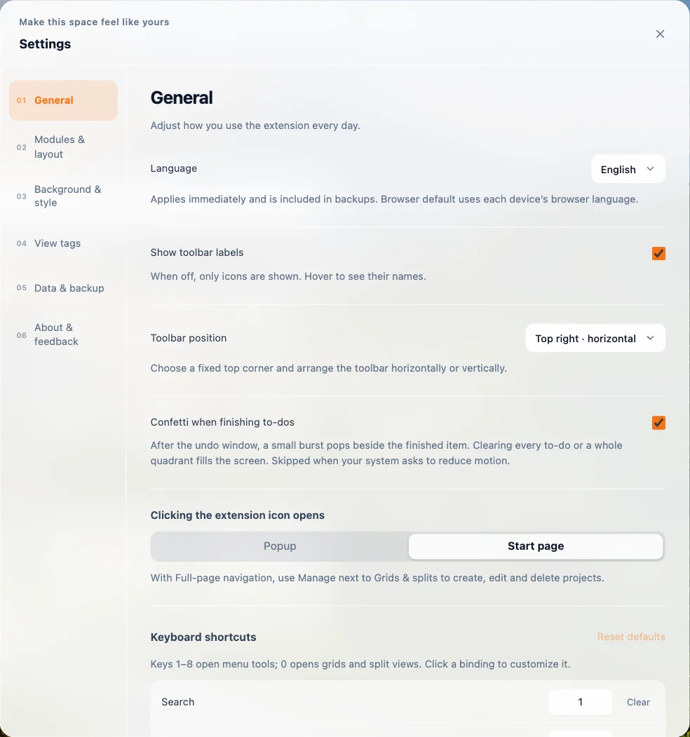 TabTerrace settings