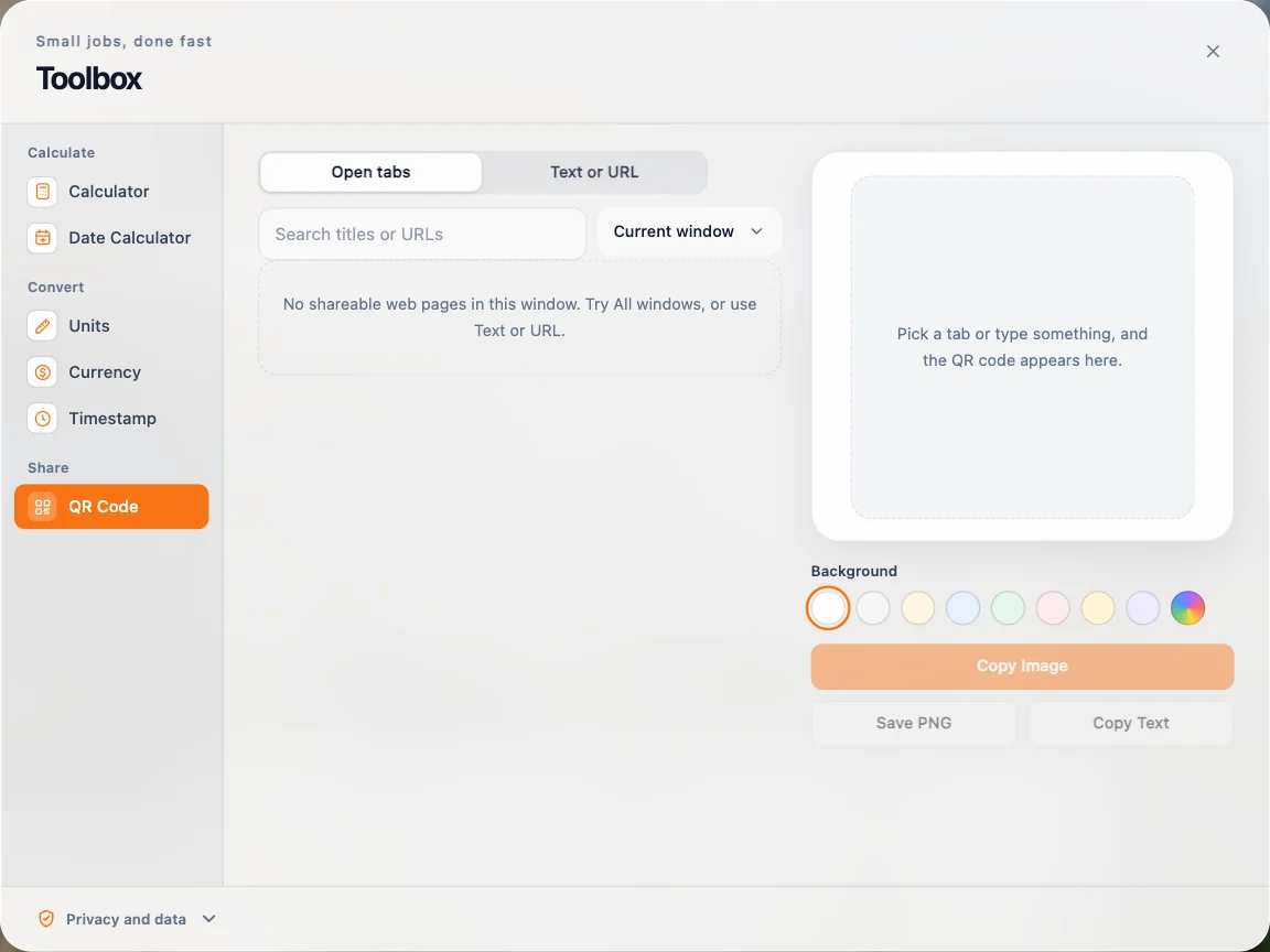 Making a QR code in the TabTerrace toolbox